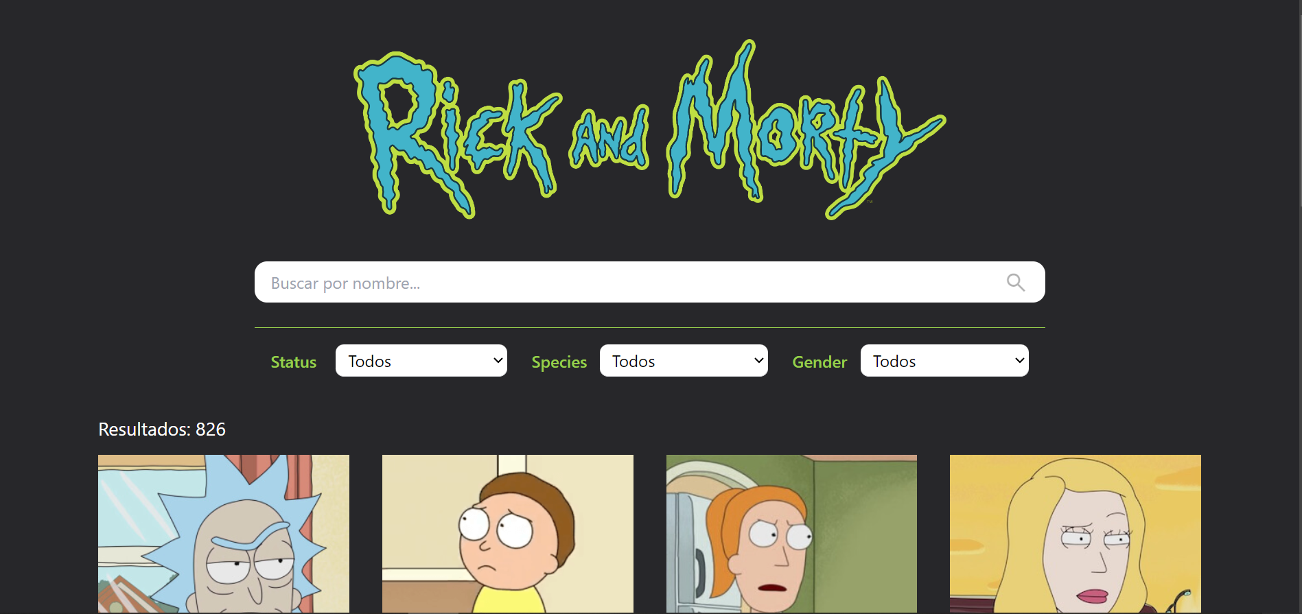 Captura de pantalla de Rick and Morty APP + GraphQL