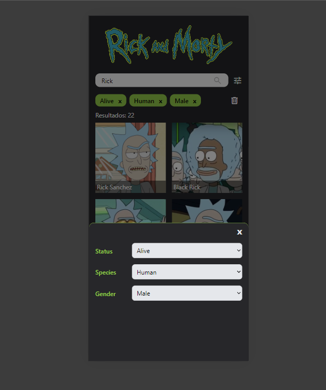 Captura de pantalla de Rick and Morty APP + GraphQL